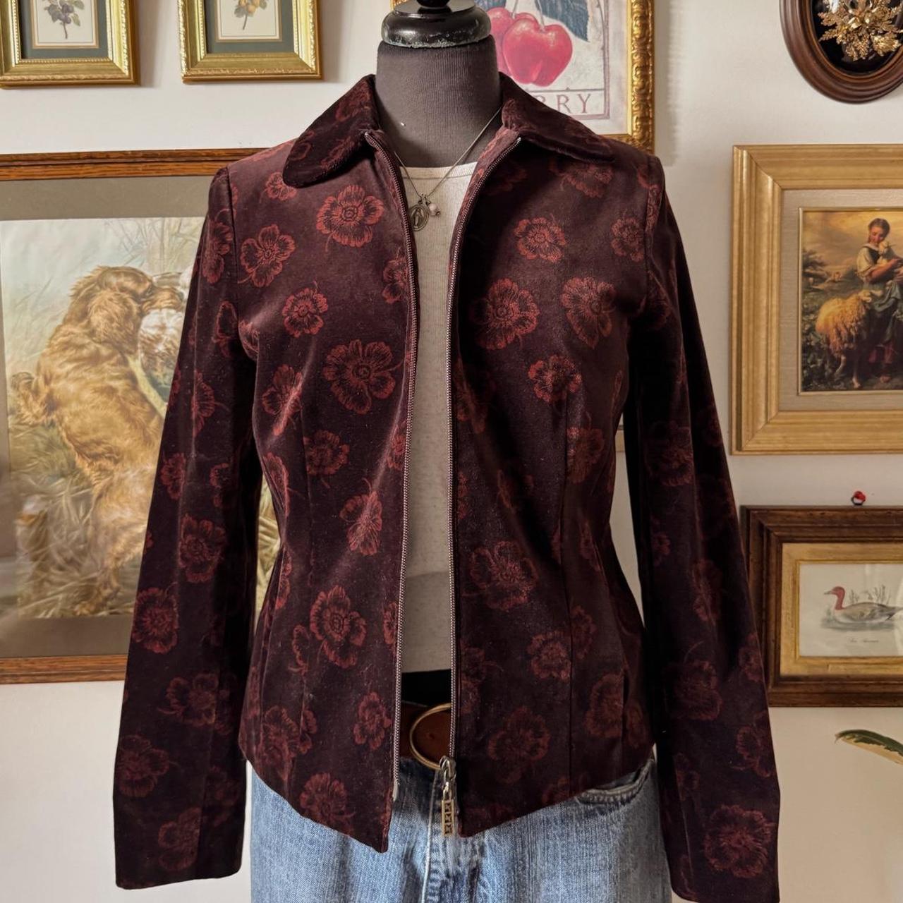 Brown floral velour jacket (M)