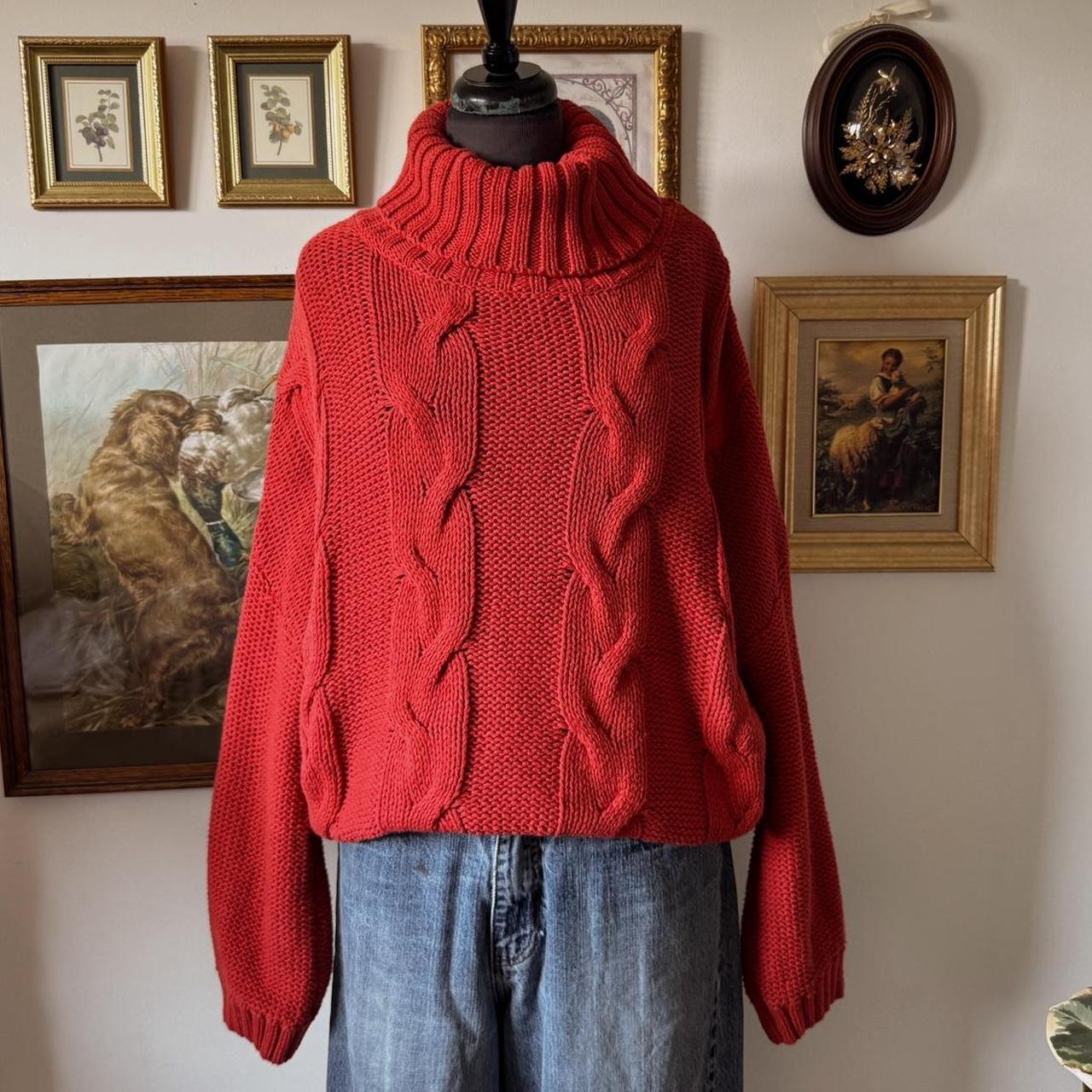 Red cable knit sweater (L)
