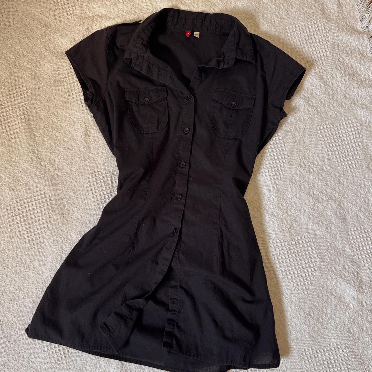 Black cotton cap sleeve button up (M)