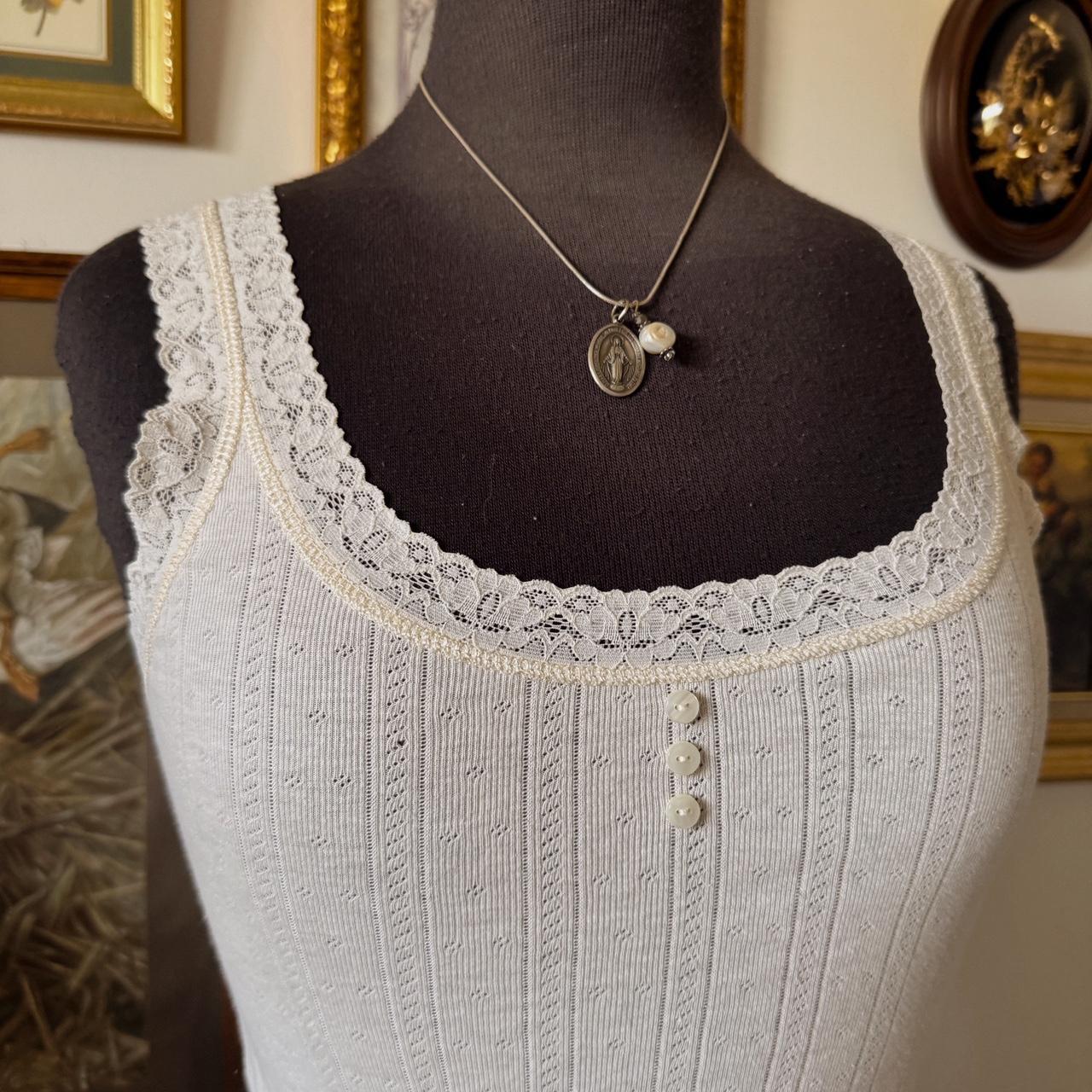 Cream lace pointelle tank (S)