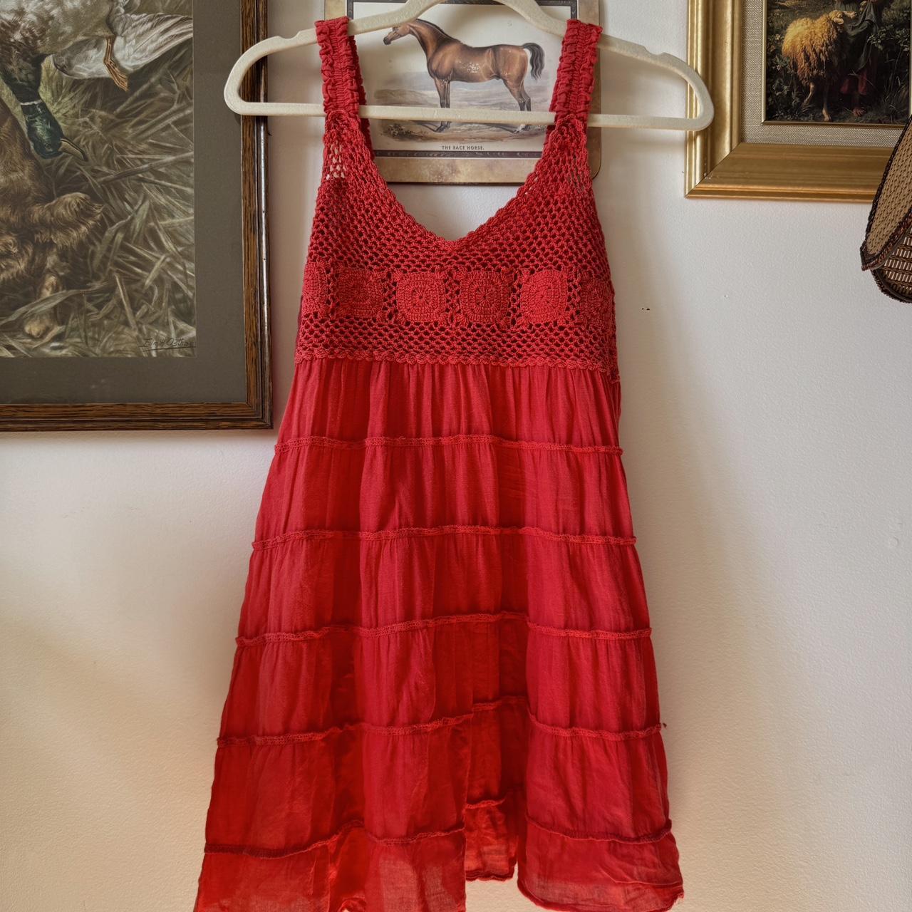 Red crochet boho mini dress (S)