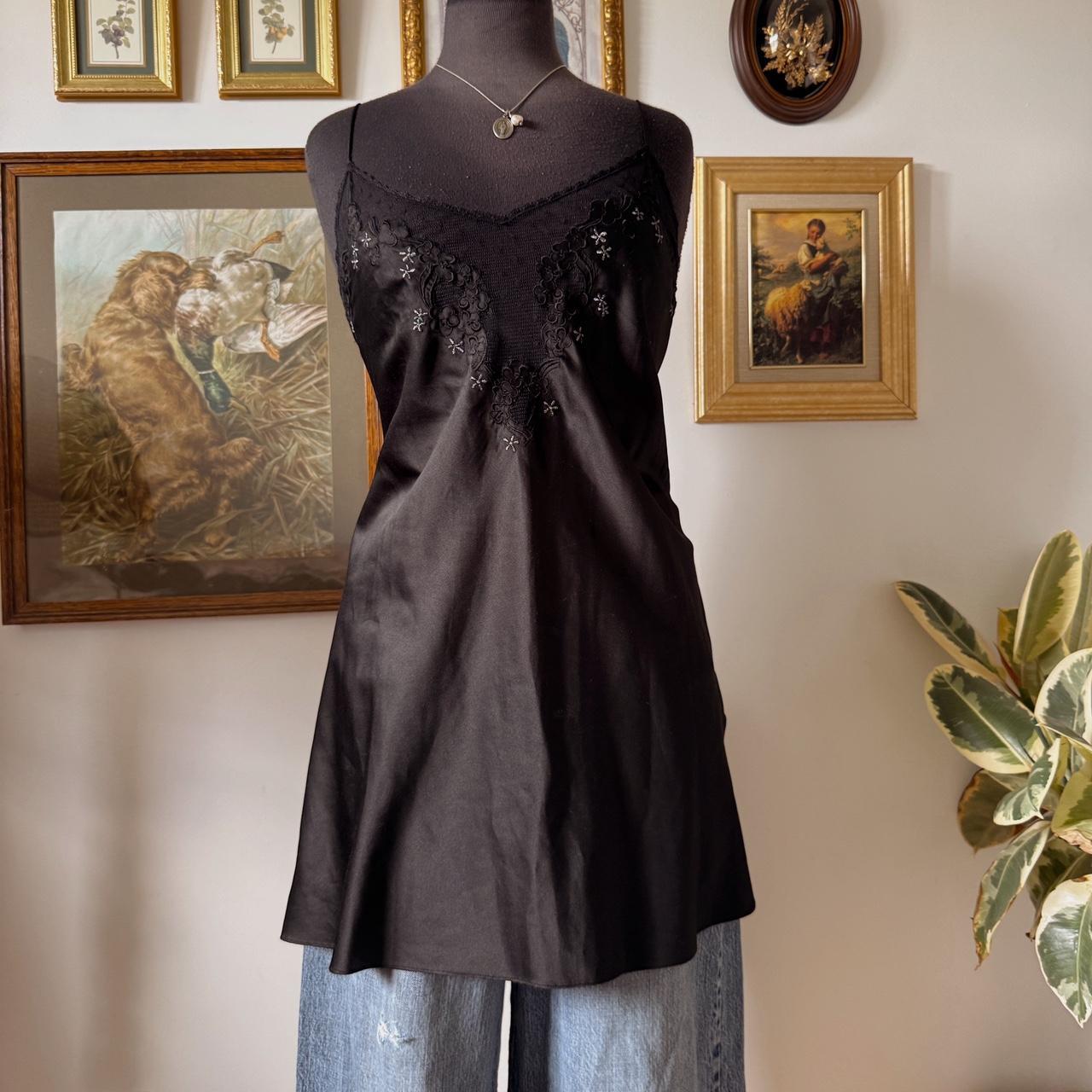 Black satin slip dress (L)