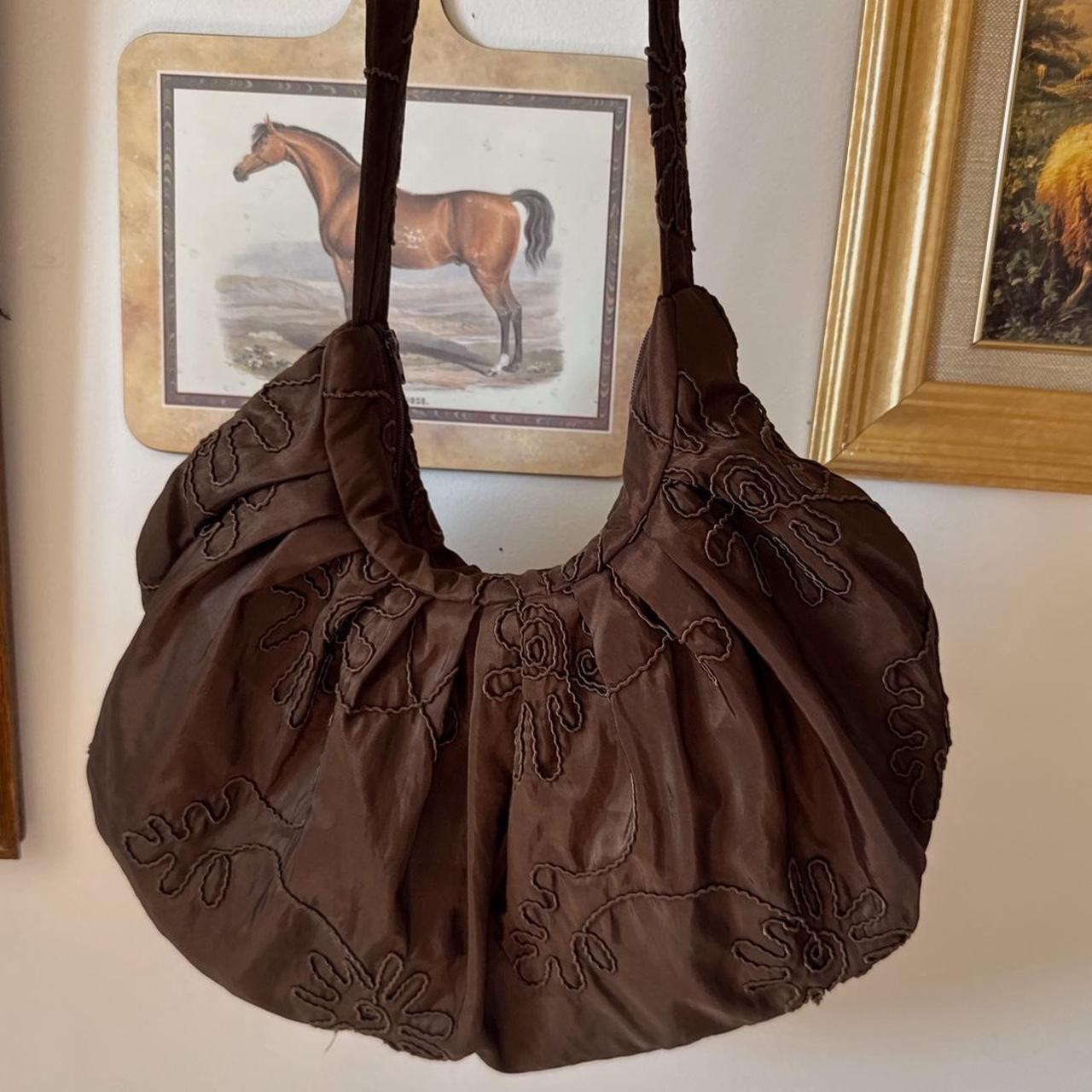 Whimsical floral embroidered slouch bag