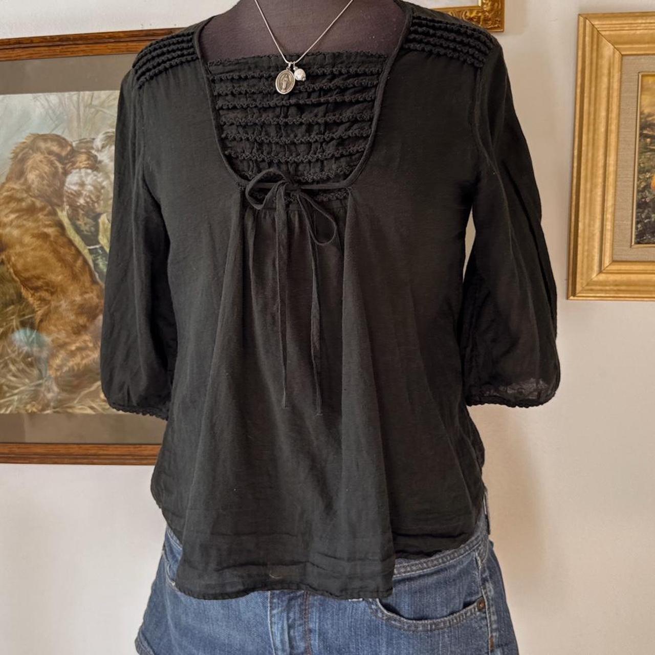 Black cotton boho blouse (S)