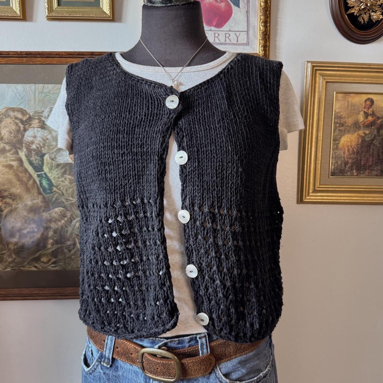 Black crochet knit vest (S)