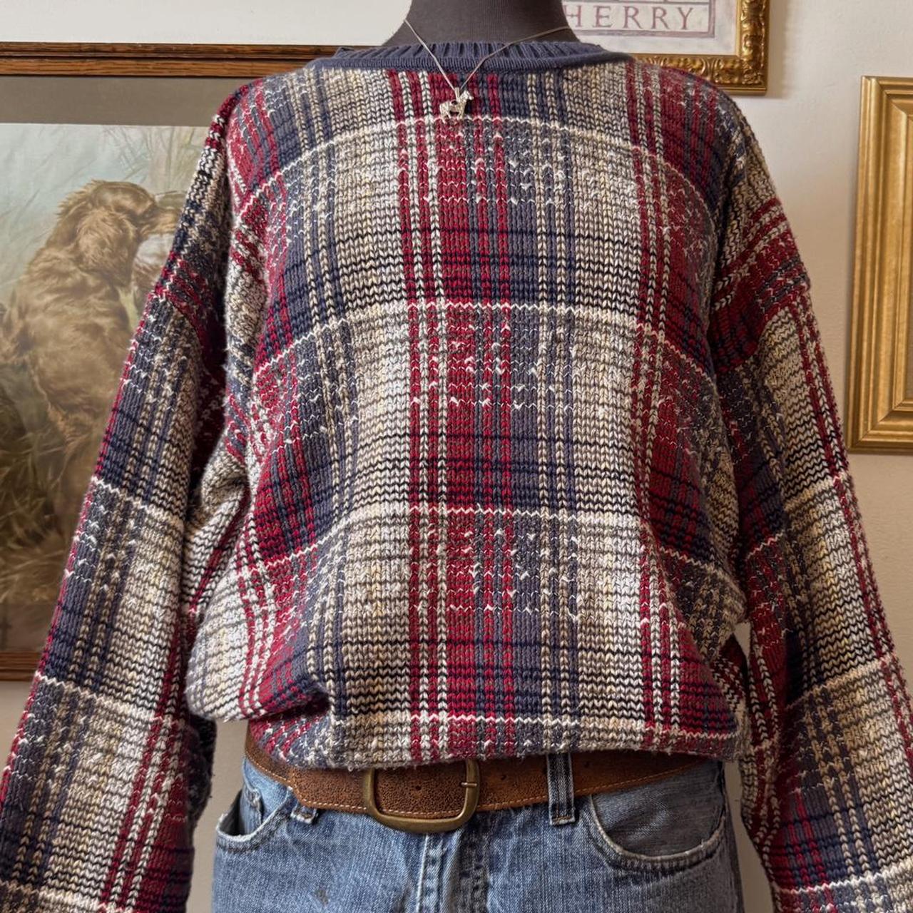 Vintage plaid knit slouchy sweater (L)