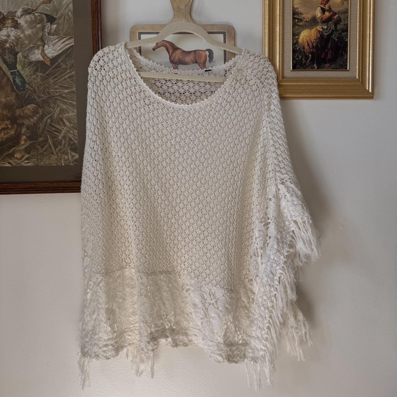 Cream crochet knit poncho