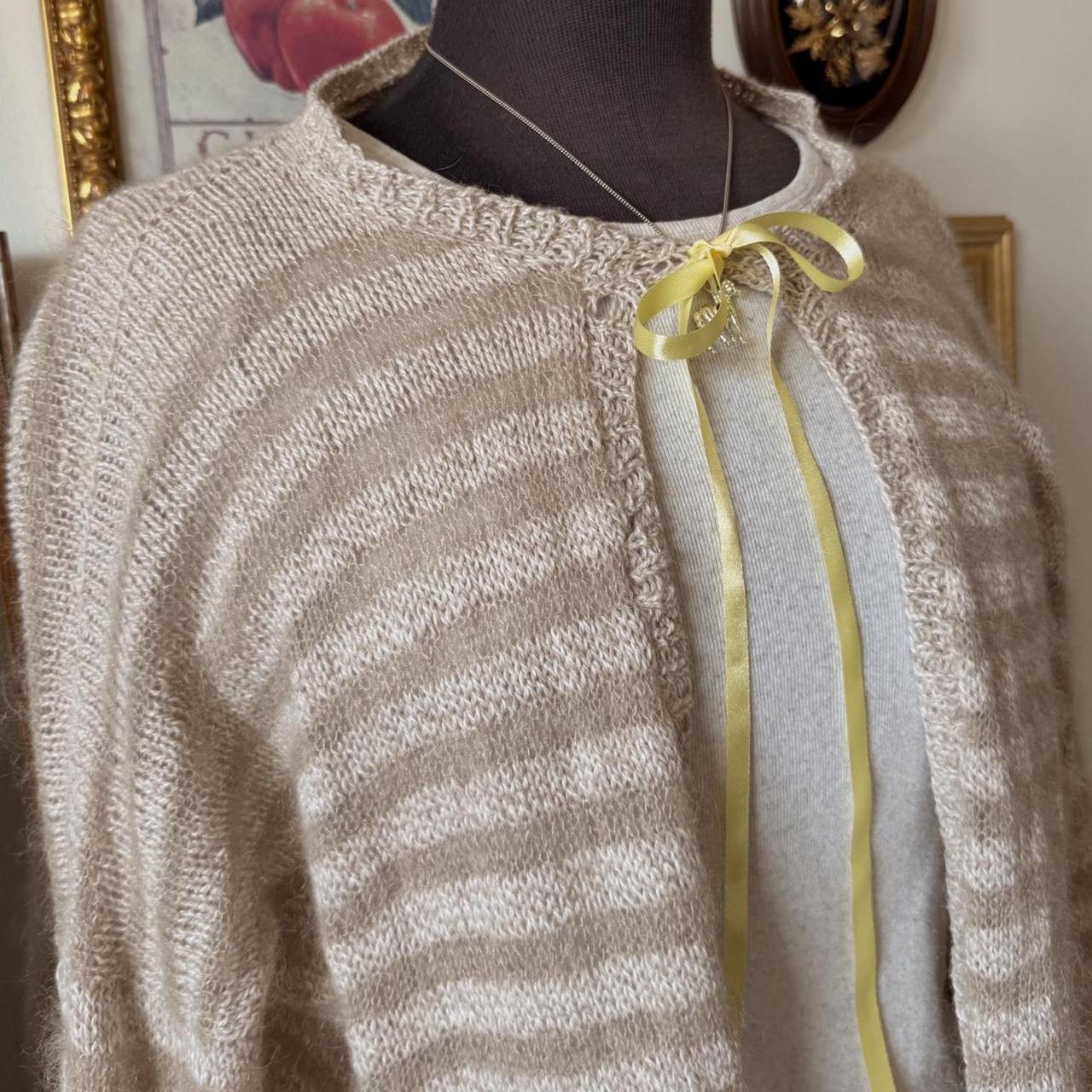 Cream striped hand knit cardigan (S/M)