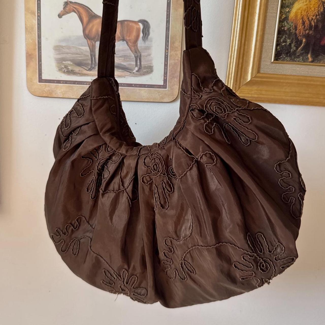 Whimsical floral embroidered slouch bag
