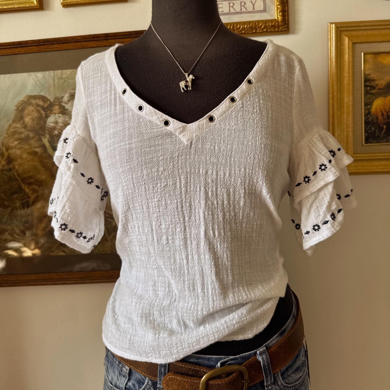 White cotton ruffle blouse (M)