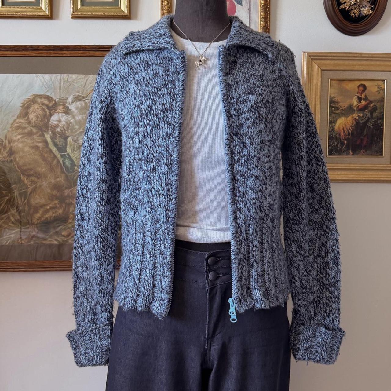 Y2K blue knit zip cardigan (S)