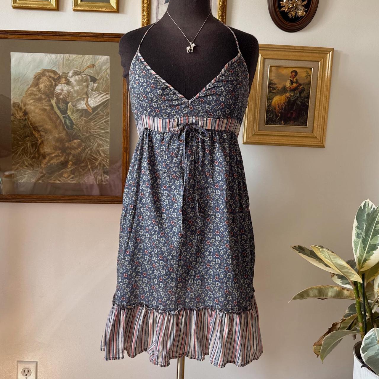 Navy floral y2k halter mini dress (S)