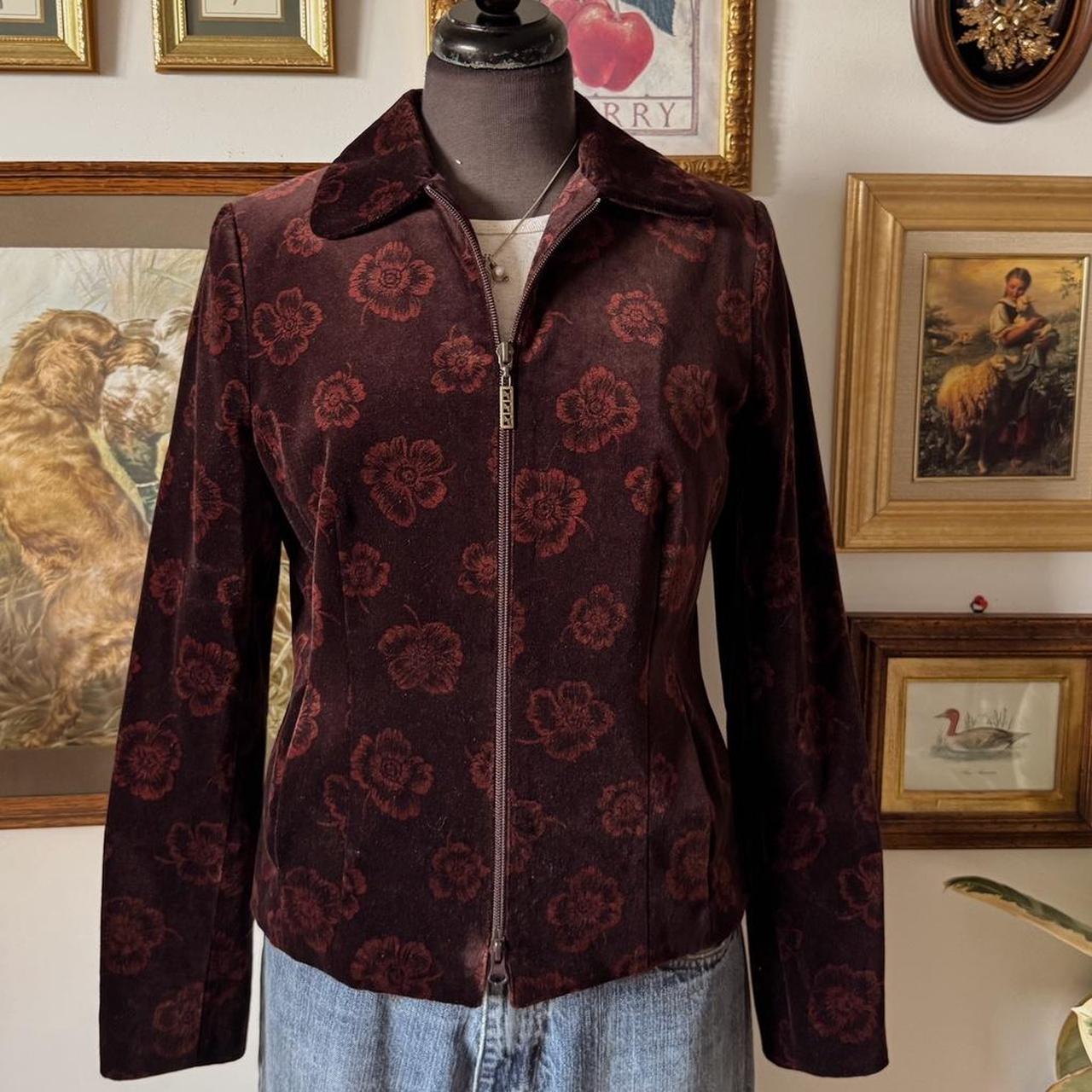Brown floral velour jacket (M)