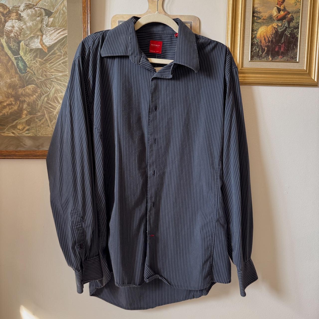 Navy pinstripe button up (L)
