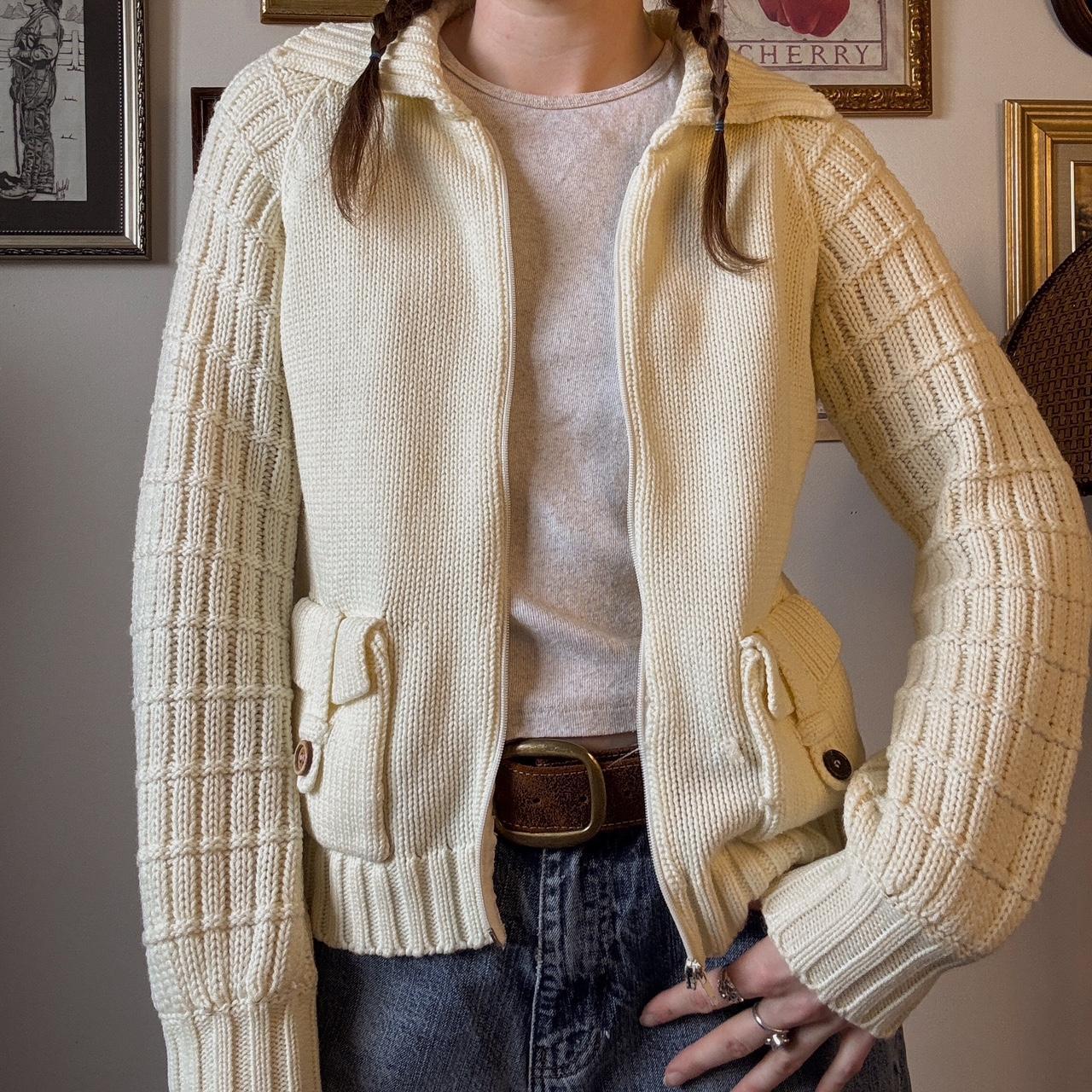 Cream handknit zip up cardigan (M)