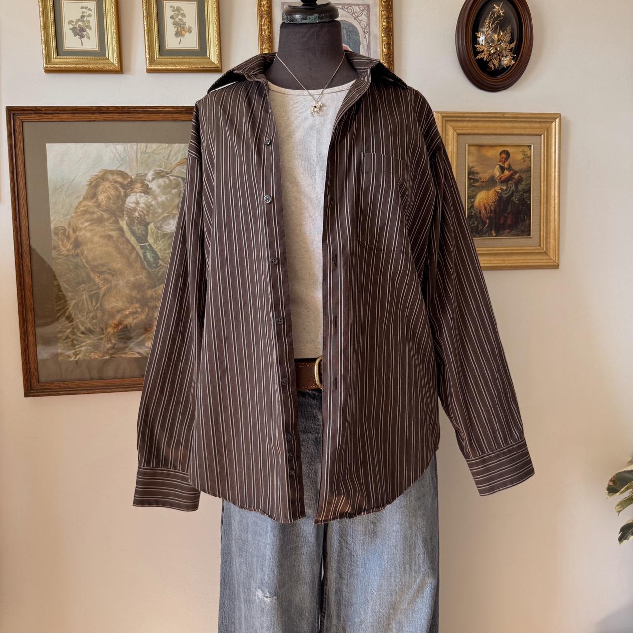 Brown striped button up shirt (M)
