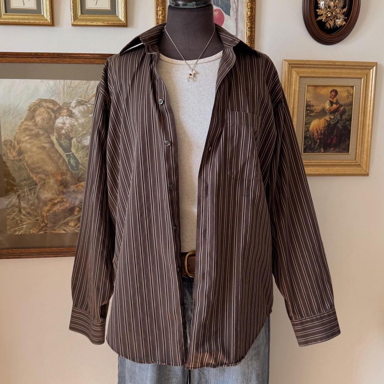 Brown striped button up shirt (M)