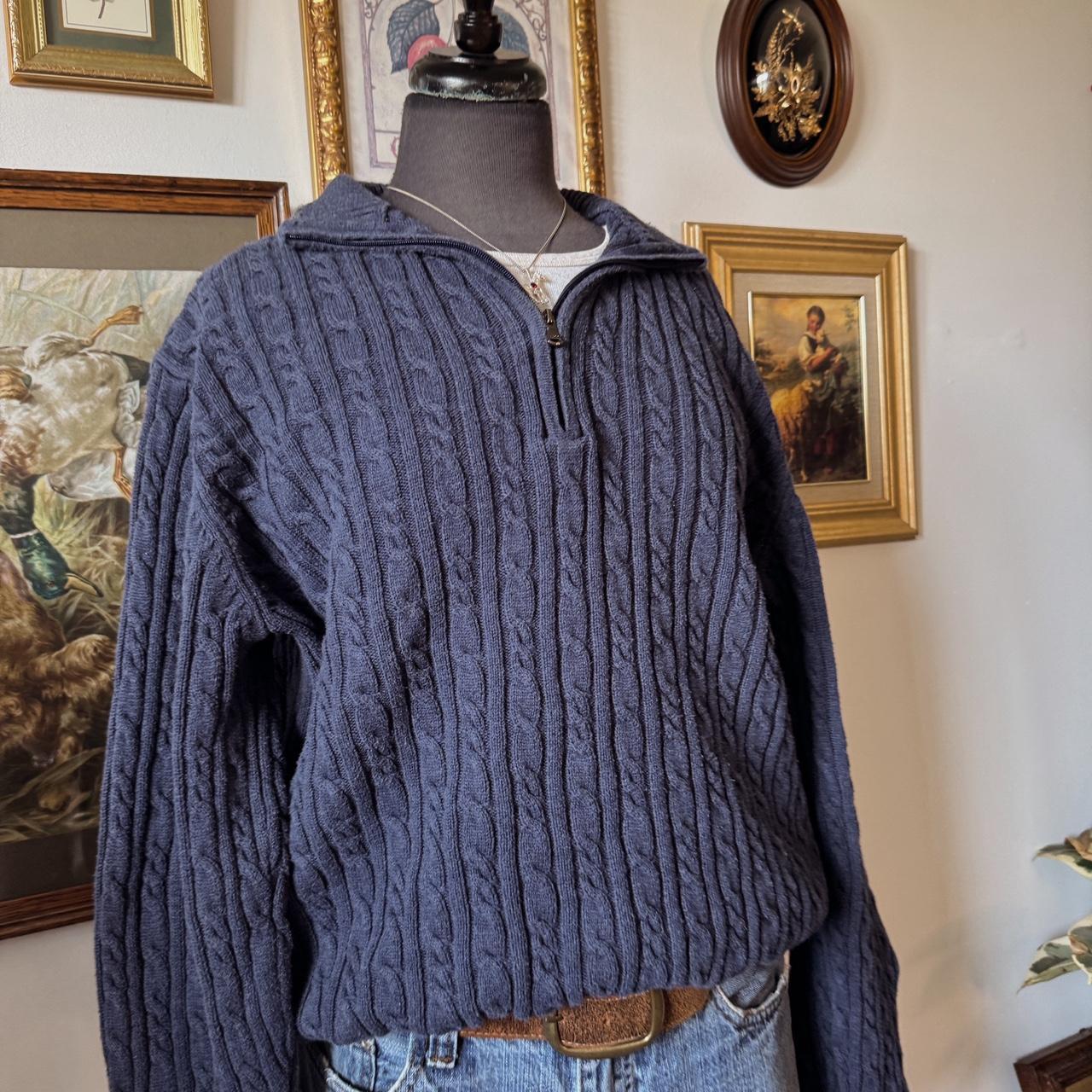 Navy cable knit mock neck sweater (XL)