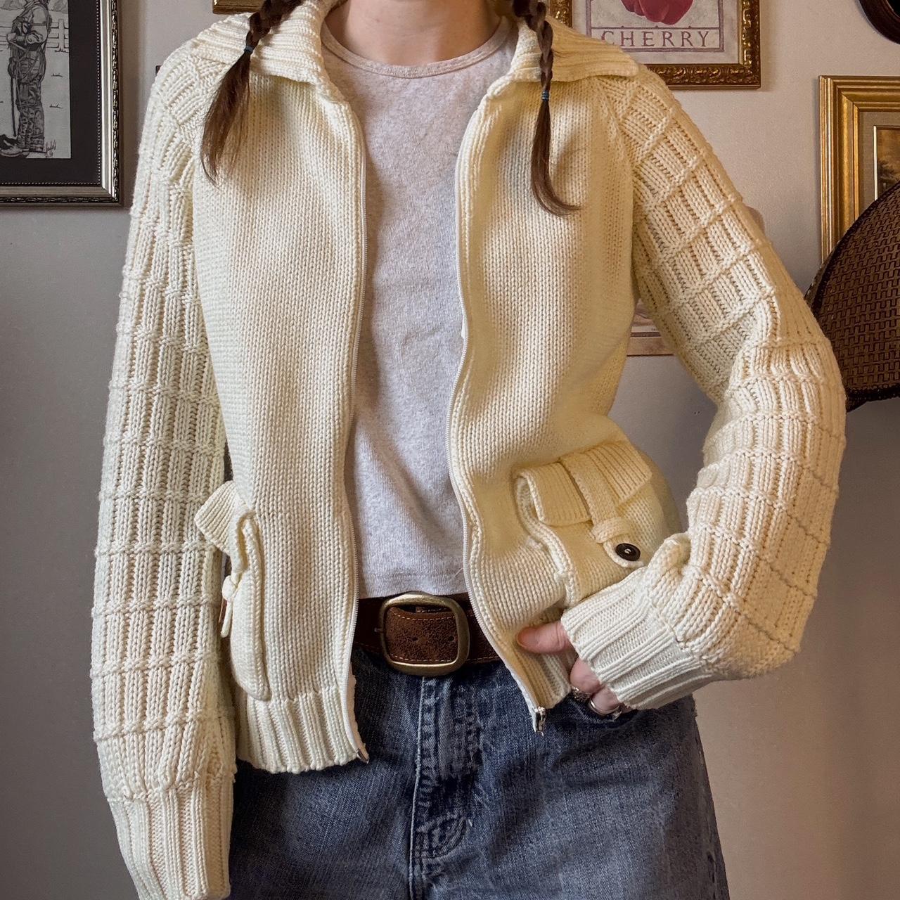 Cream handknit zip up cardigan (M)