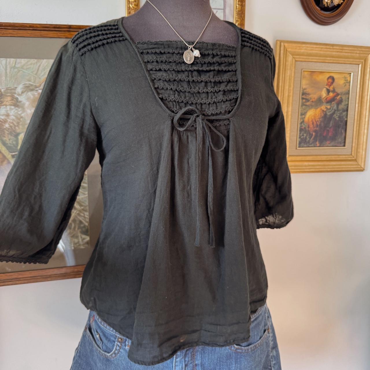 Black cotton boho blouse (S)