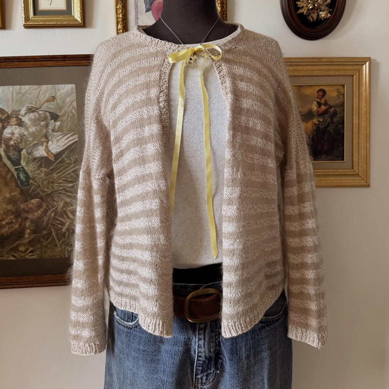 Cream striped hand knit cardigan (S/M)