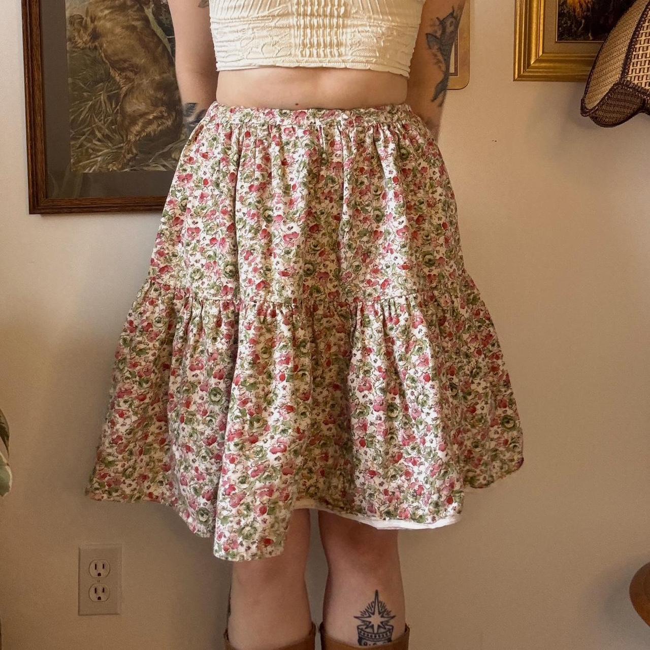 Pink floral tiered midi skirt (XXS)