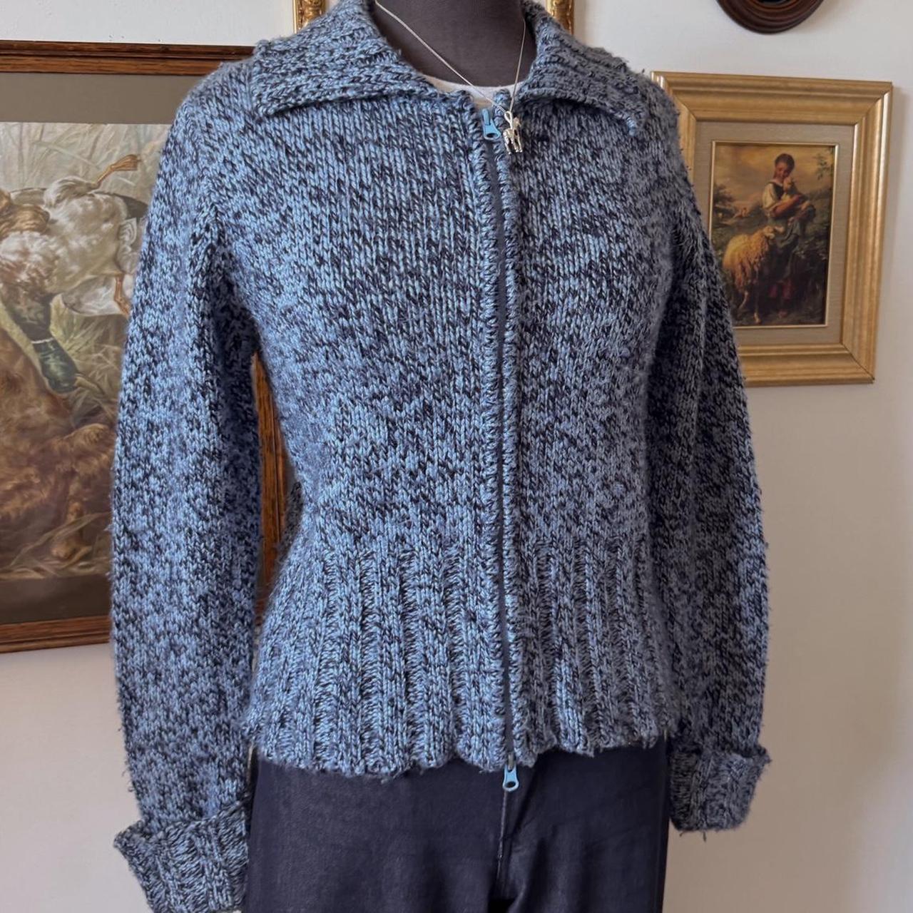 Y2K blue knit zip cardigan (S)