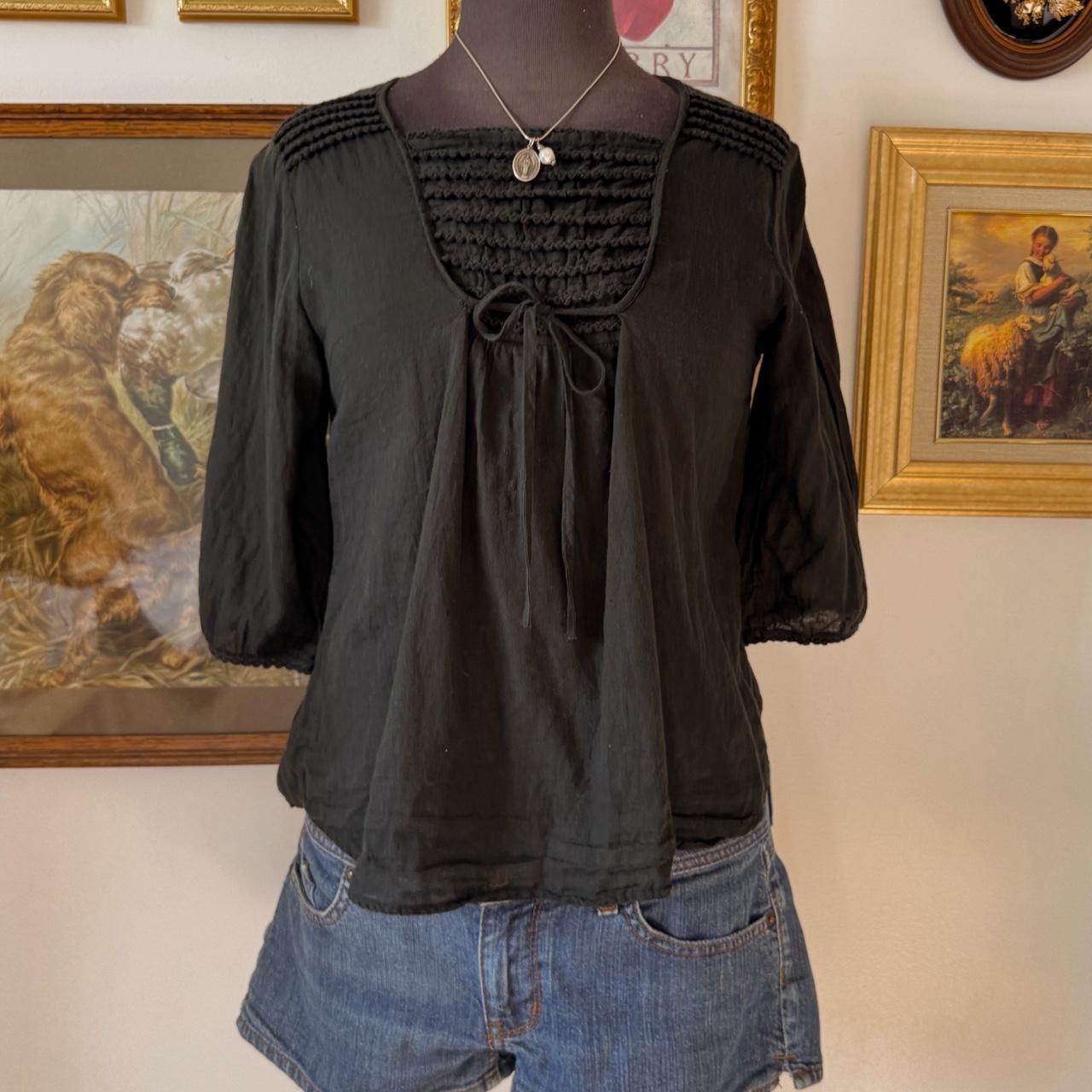 Black cotton boho blouse (S)