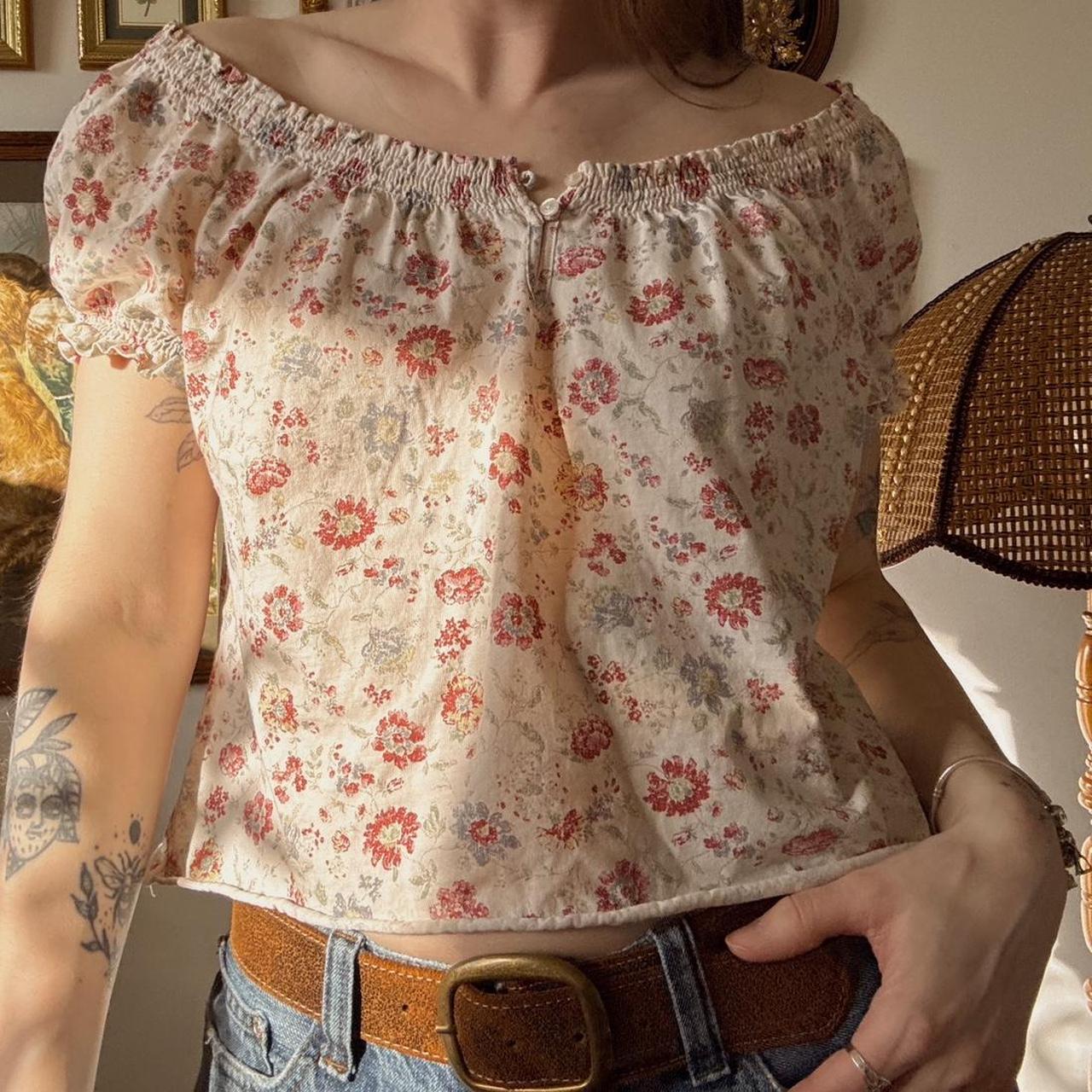 Cream floral milkmaid top (L)