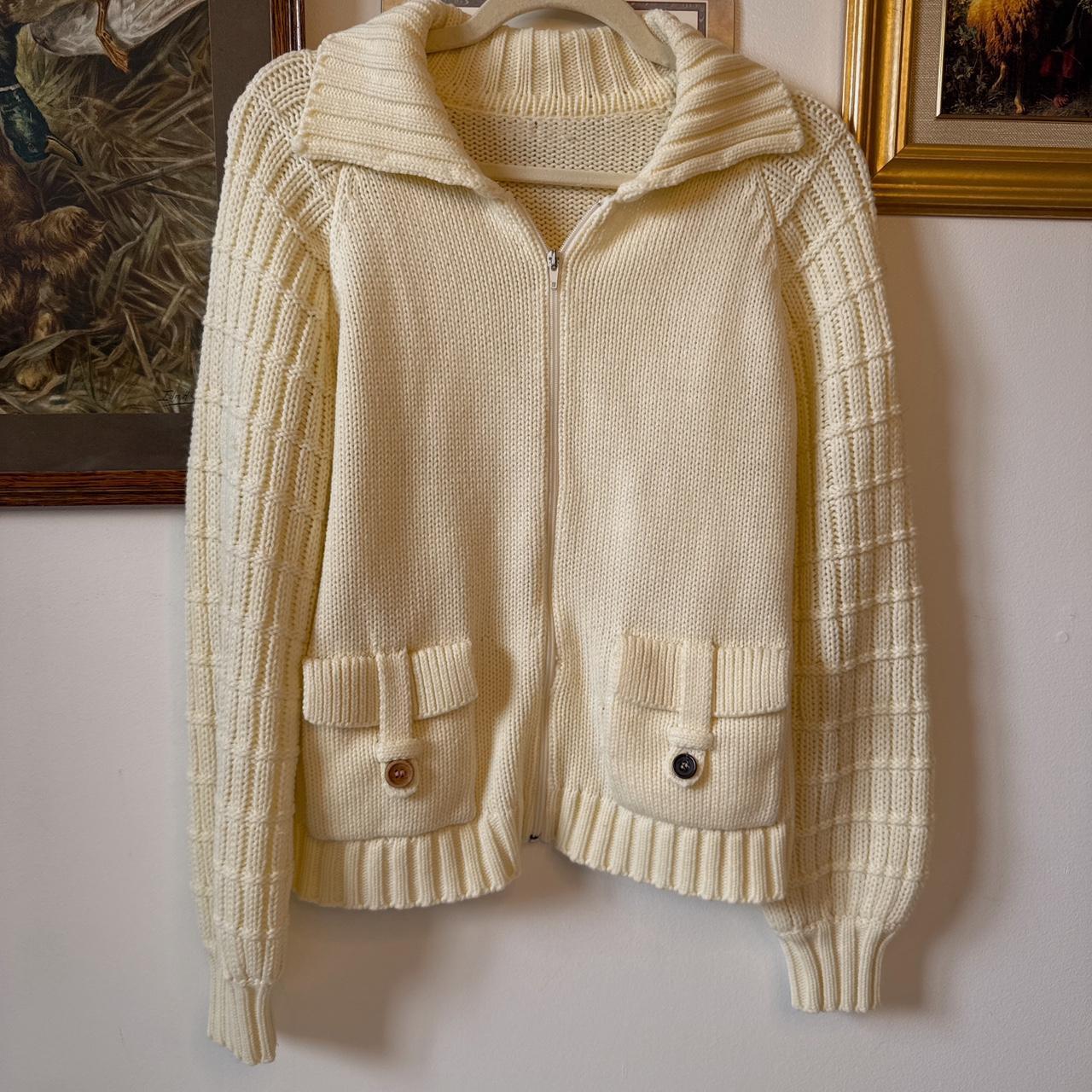 Cream handknit zip up cardigan (M)