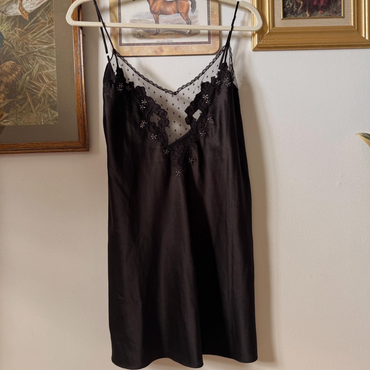 Black satin slip dress (L)