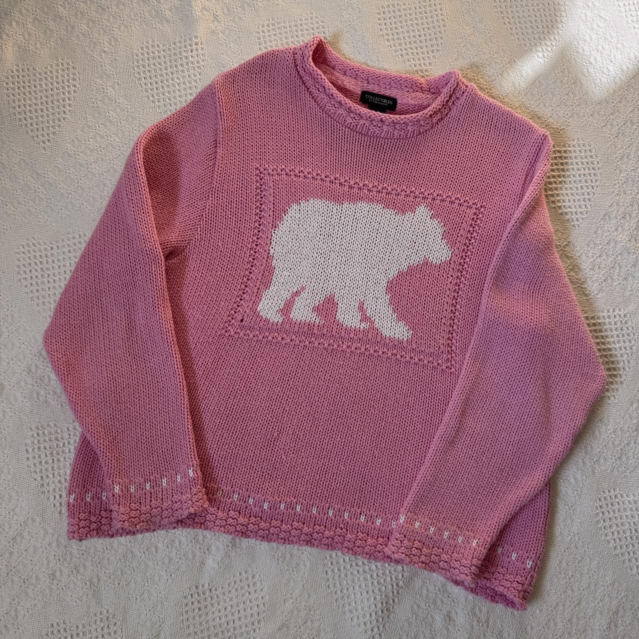Pink polar bear chunky knit sweater (L)