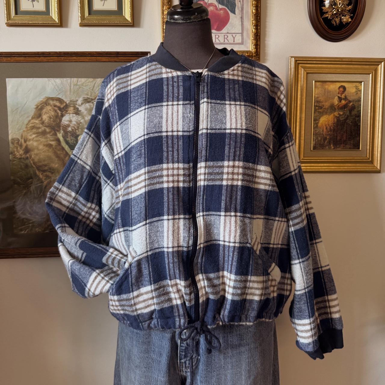 Blue plaid flannel bomber jacket (L)
