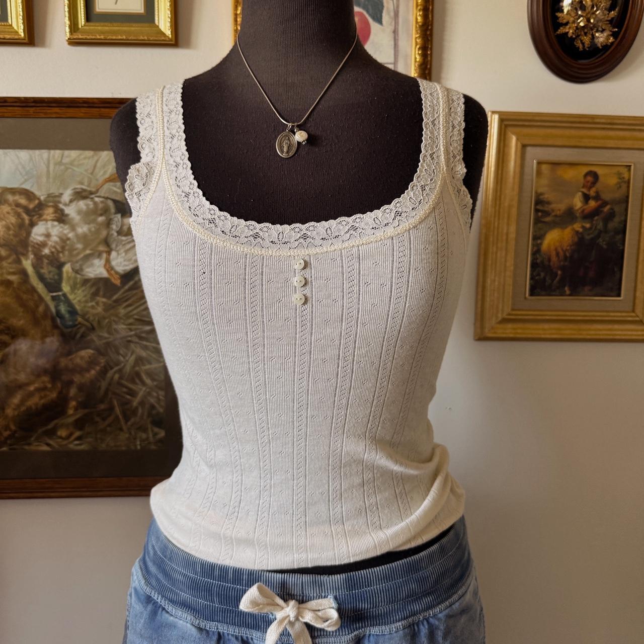 Cream lace pointelle tank (S)
