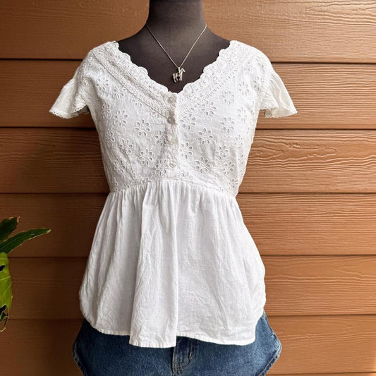 White eyelet babydoll top
