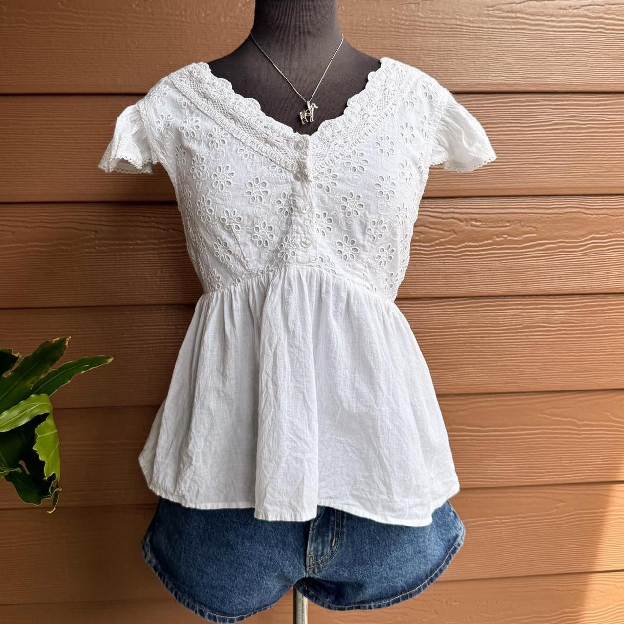 White eyelet babydoll top