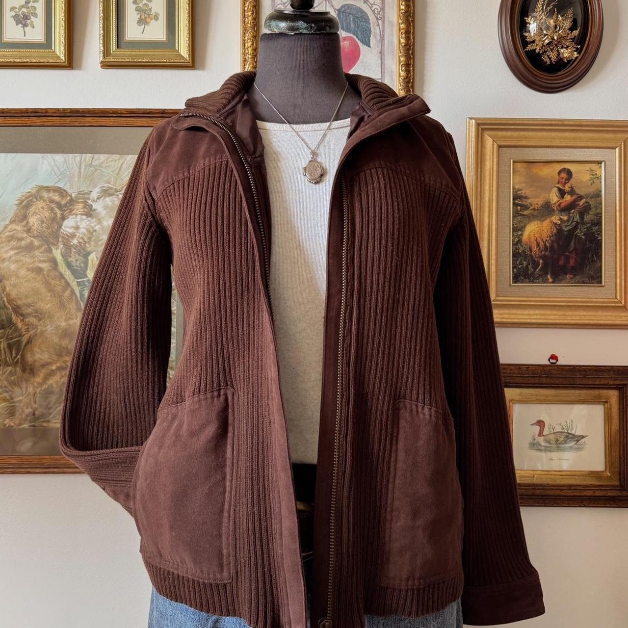 Brown knit mock neck jacket (L)