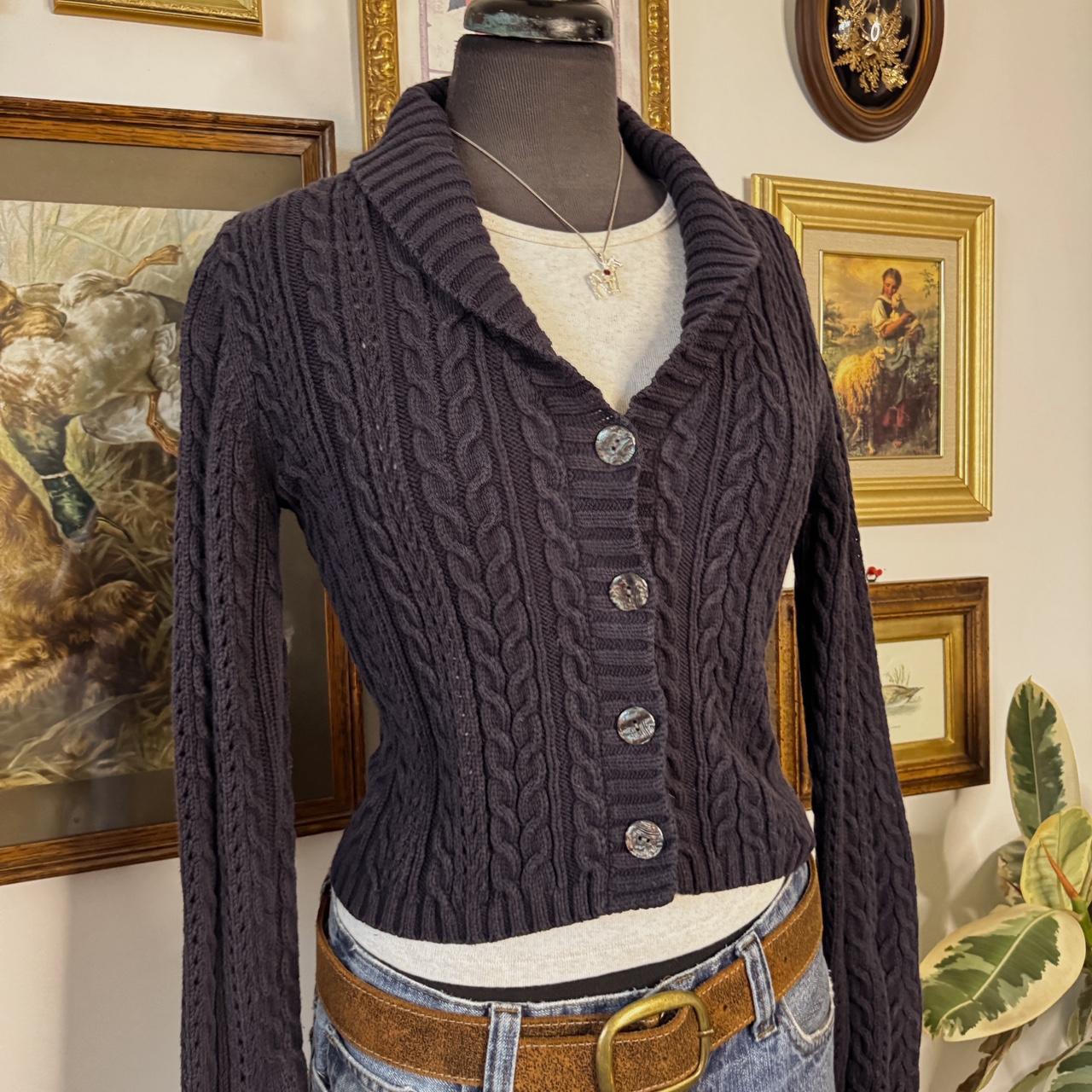 Dark navy blue cable knit cardigan (S)