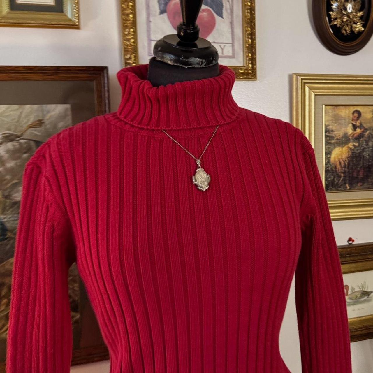 Magenta red cotton knit turtleneck (S)