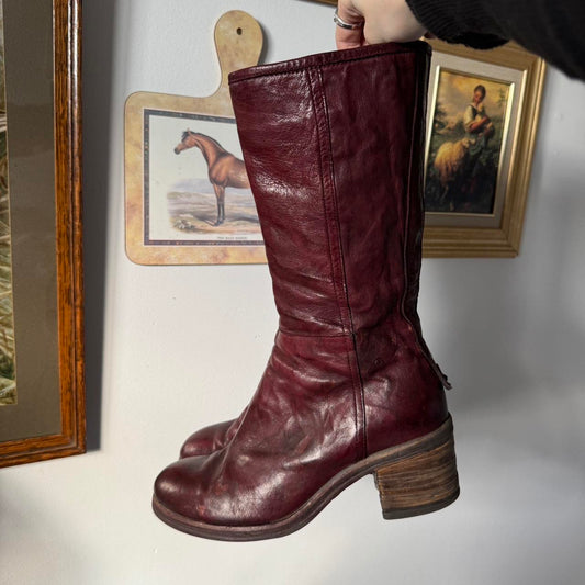 Burgundy red leather boots (39)