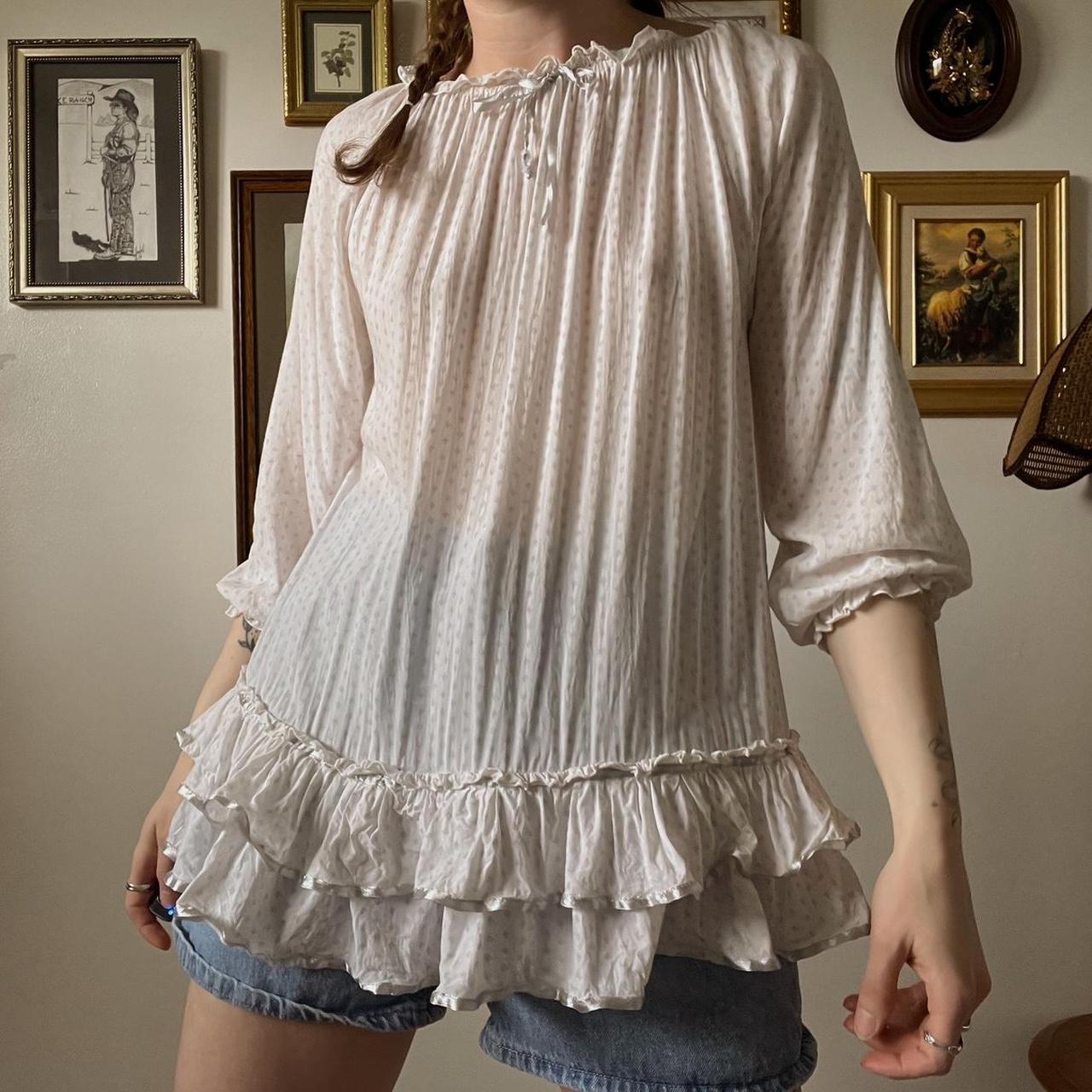 Cream boho ruffle tunic (M)