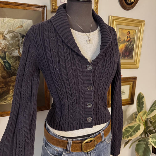 Dark navy blue cable knit cardigan (S)