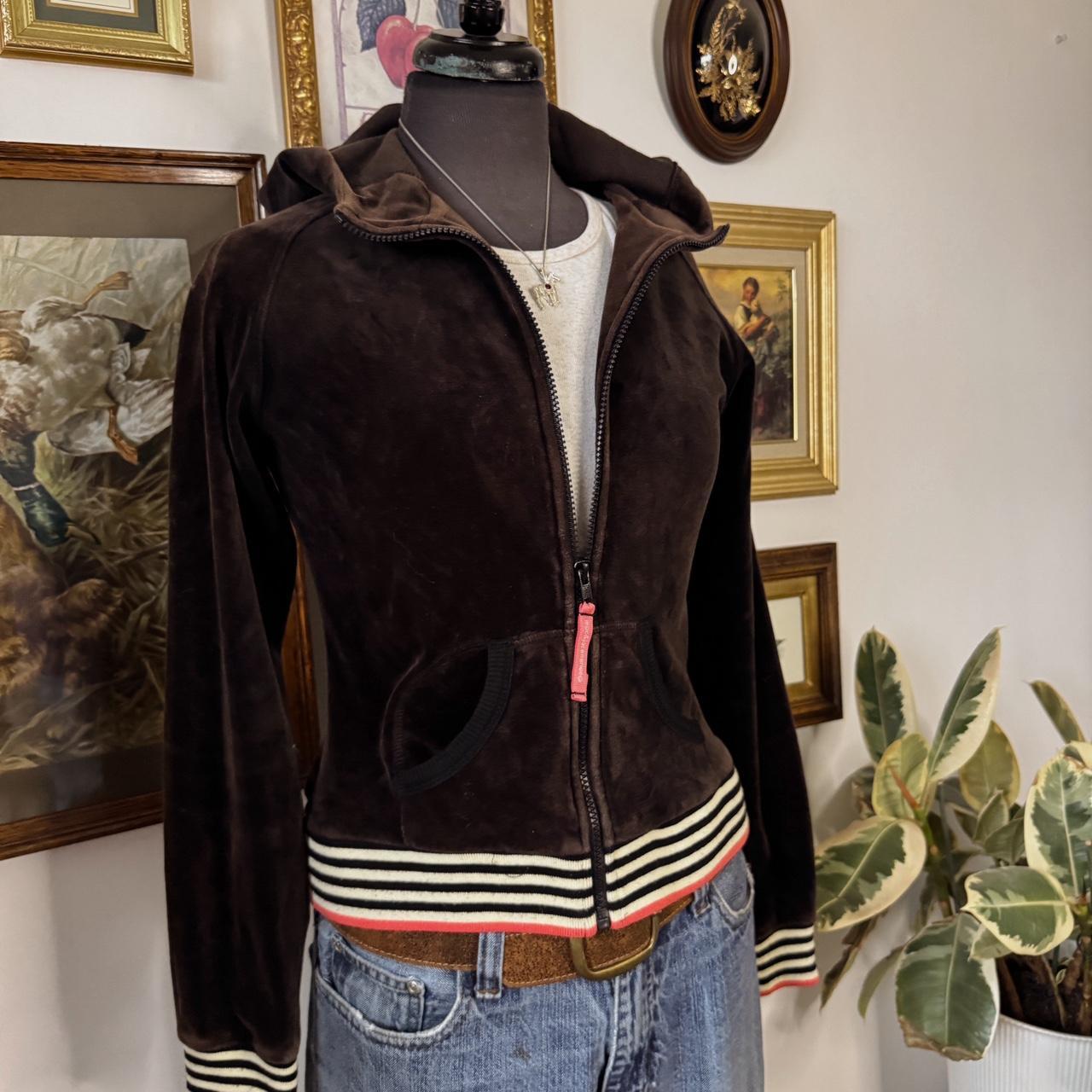 Brown velour zip up hoodie (M)