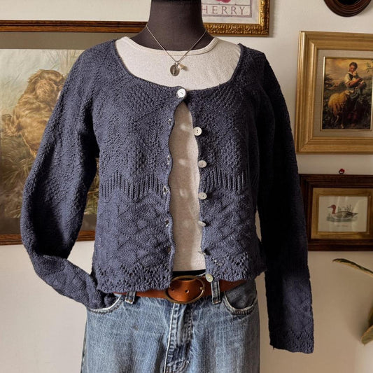 Navy cottage knit cardigan (M)