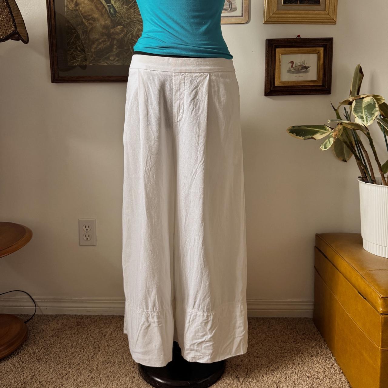 White linen wide leg pants (M)