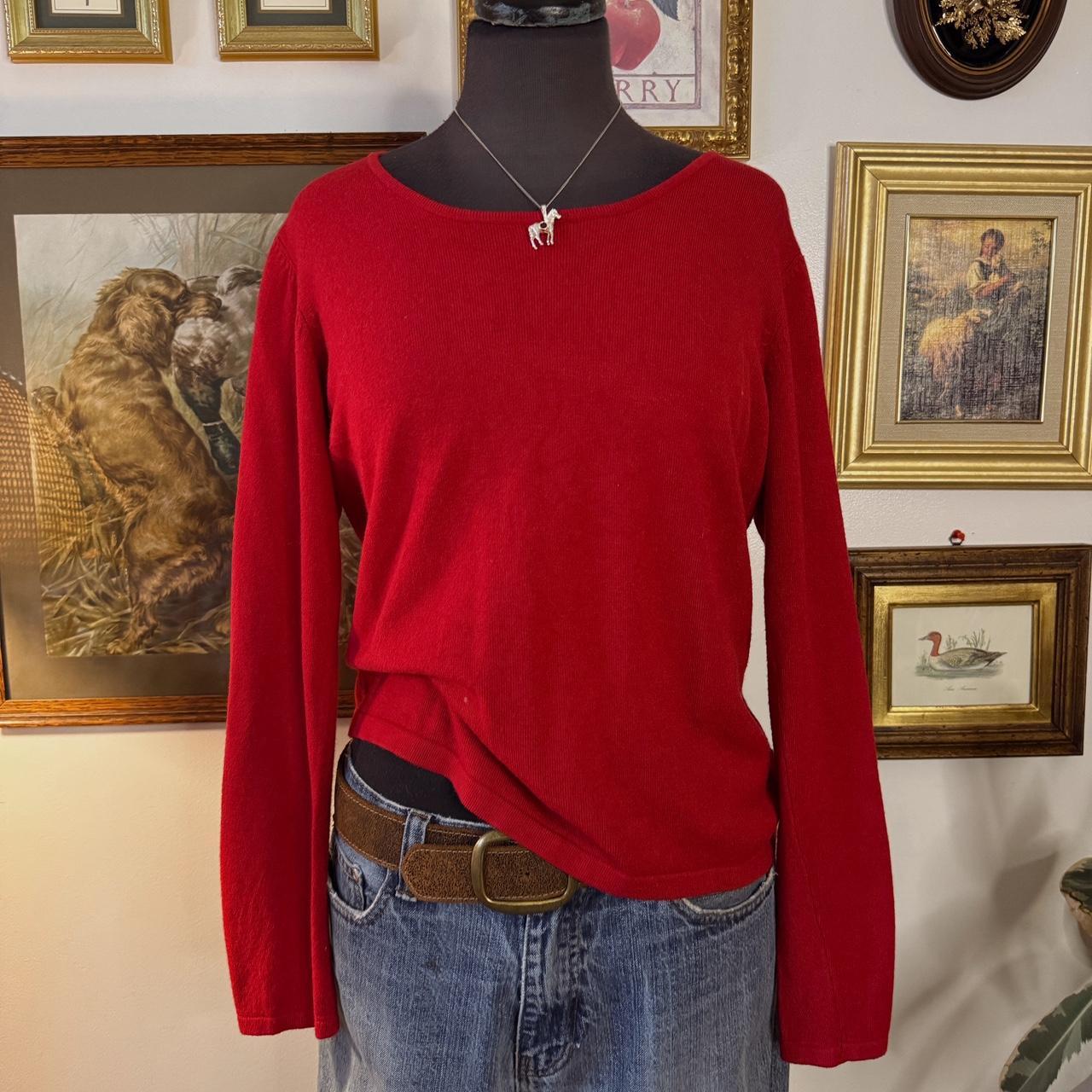 Red knit wide scoop neck sweater (L)