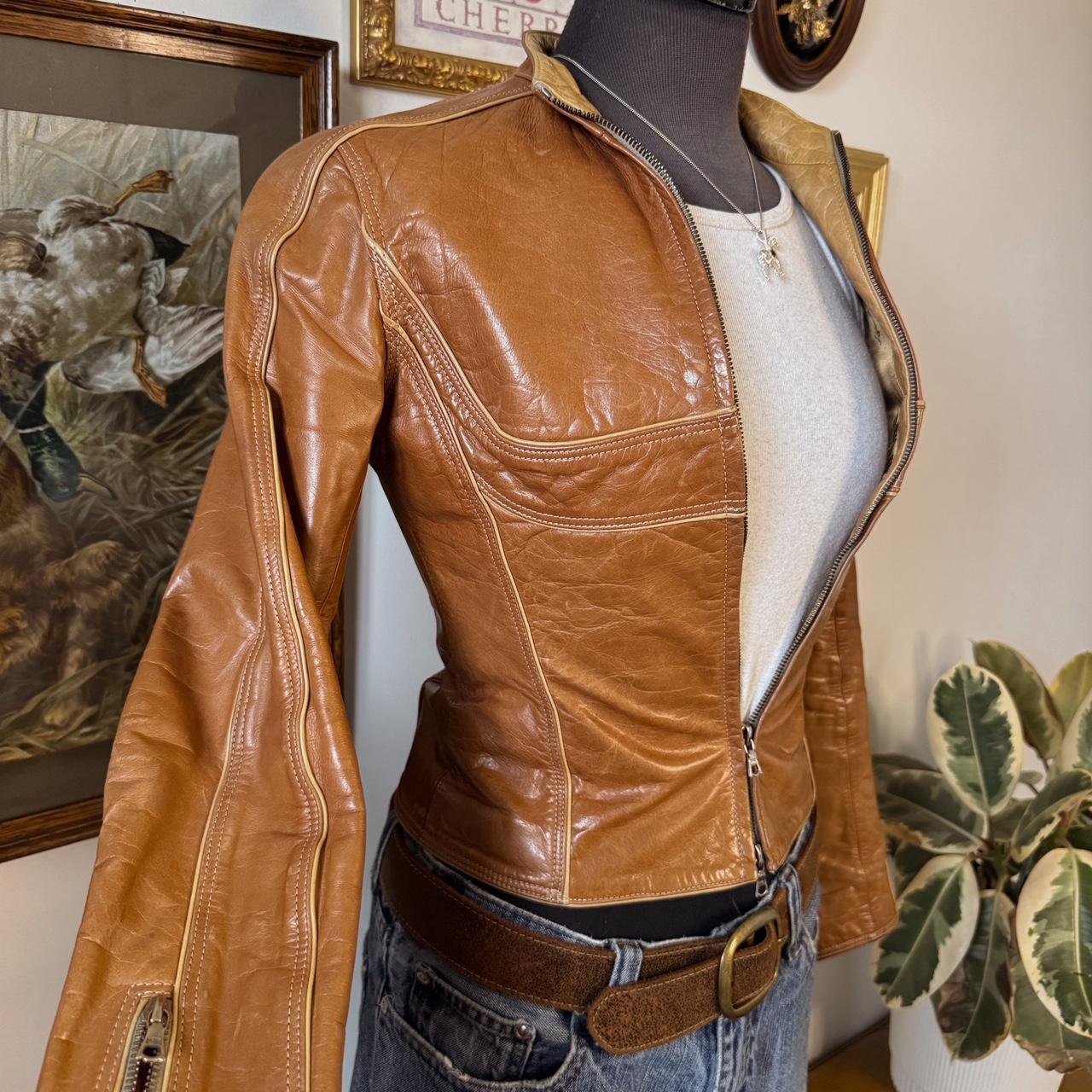 Y2K golden brown leather jacket (XS)