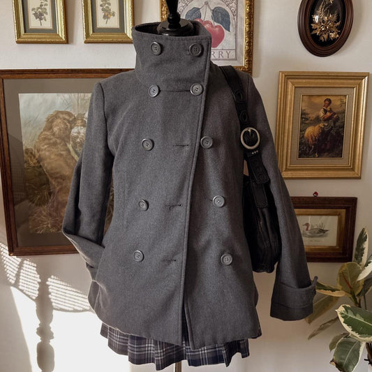 Grey funnel neck trench coat (M)