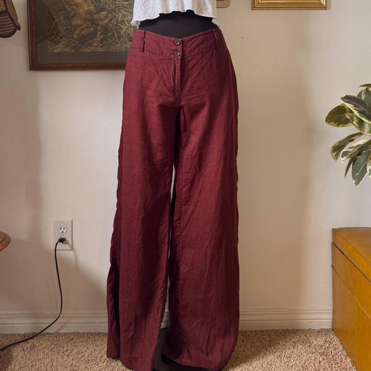 Burgundy linen wide leg pants (M/L)