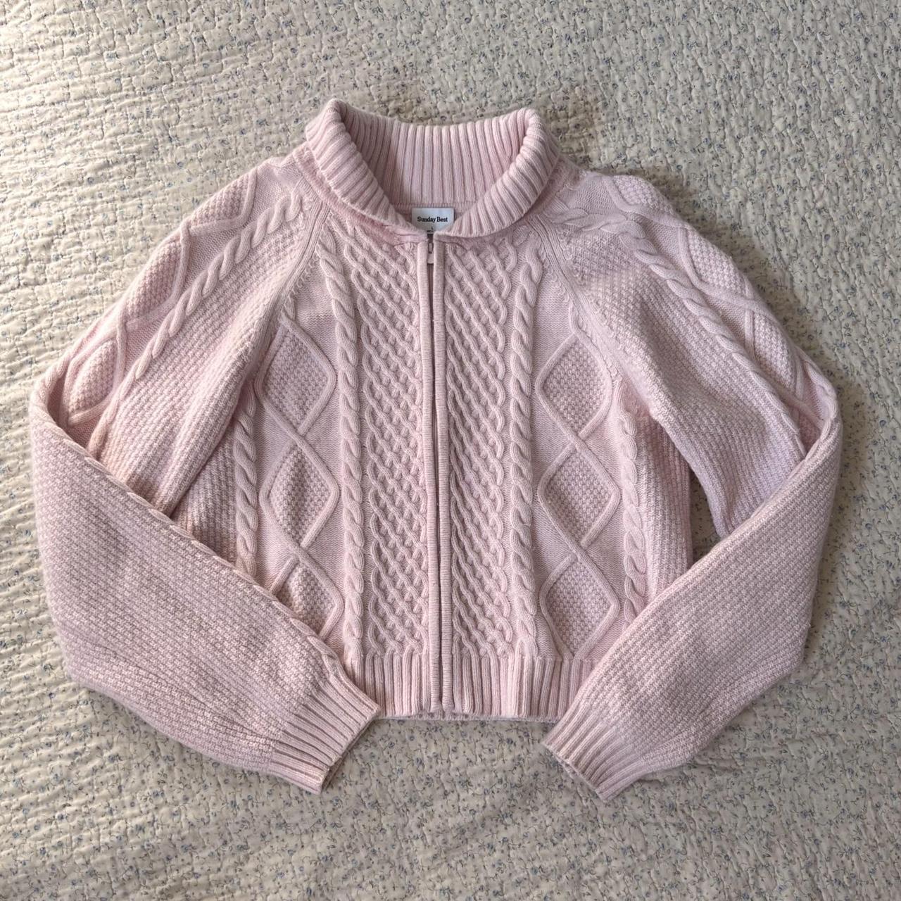 Pink cable knit cardigan (L)